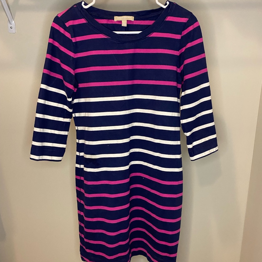 Banana Republic Factory 3/4 Sleeve Striped Dress Size Medium M Blue Pink Women